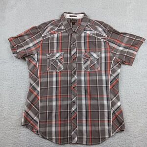 Helix Button Down Shirt Athletic Fit Mens XXL Gray Orange Plaid Western Piping